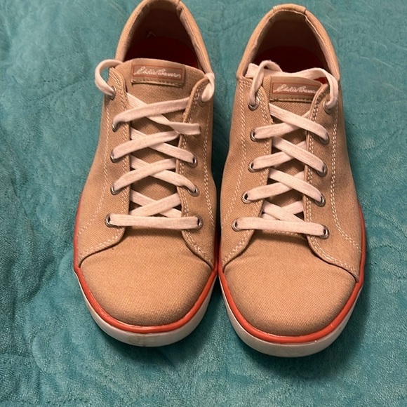 Eddie Bauer women’s size 10 canvas shoes Tan w/orange accents. Excellent‎ shape. - Picture 1 of 11